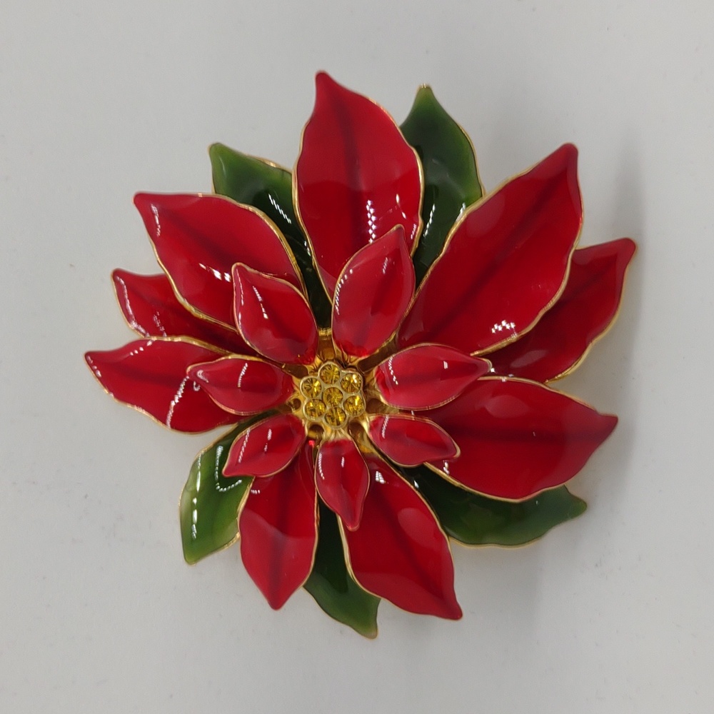 Vintage Enamel Poinsettia Pin